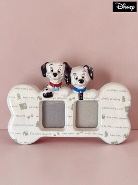 Vintage Disney 102 Dalmatians Bone‑Shaped Picture Frame – Domino & Little Dipper